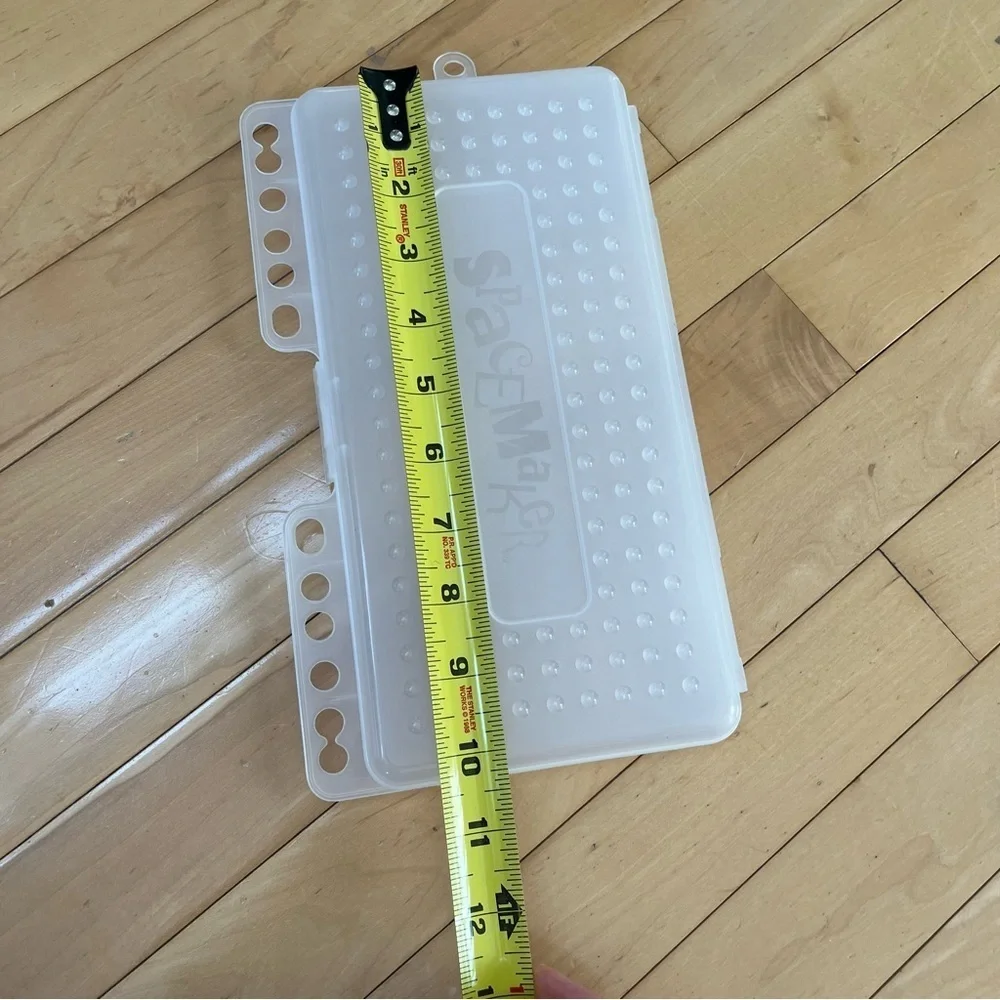 SpaceMaker Pencil Box Case 3-Ring Binder Holes Flat Thin Storage White/Clear VTG